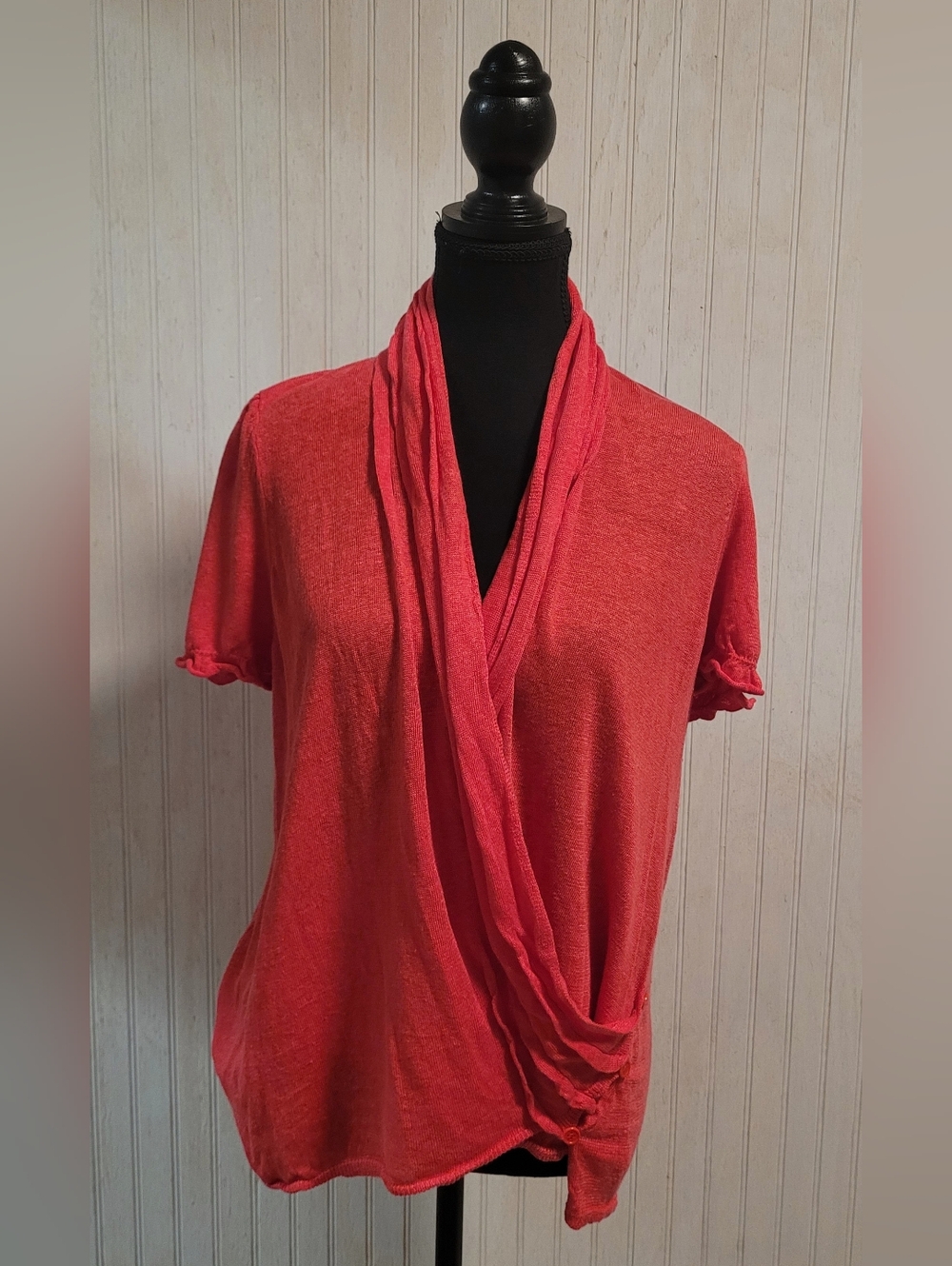 ​Anthropologie Moth Linen Blend Surplice Drape Top Pink Red XL